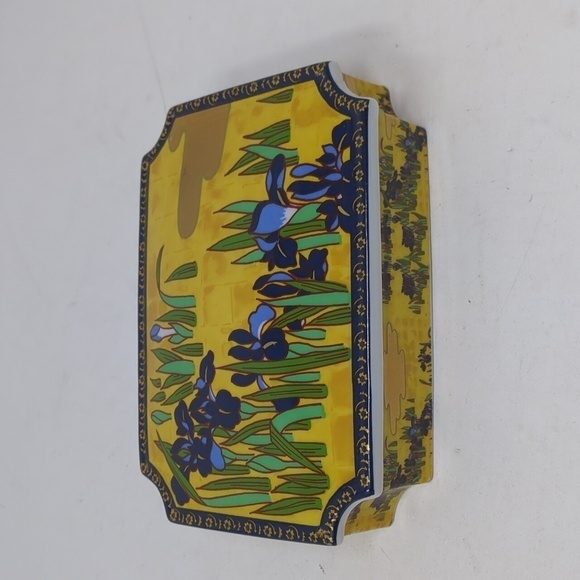 Trinket Box Ceramic Cover Floral Purple Iris Enesco 1979 Jewelry Yellow Gold 6" - Picture 9 of 9
